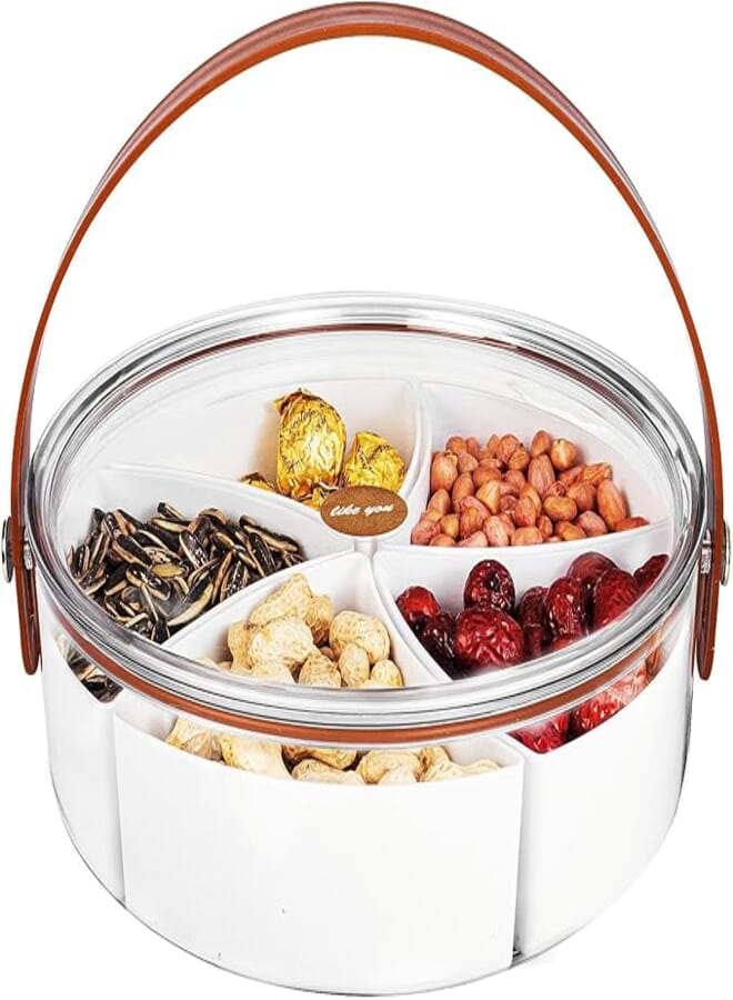 Dingerjar Divided Serving Tray with Lid and Handle - Portable Snack Platters for Parties, Entertaining, Picnic - Clear Organizer for Candy, Nuts, Fruits, Snacks - Snackle Box Charcuterie Container