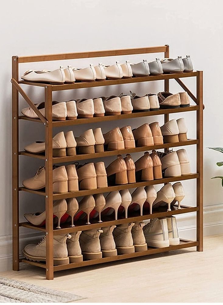 LINGWEI 6 Tier Foldable Bamboo Shoe Rack Shoe Shelf Storage Organizer For Closet Porch Entryway Bathroom and Living Room - Image 2