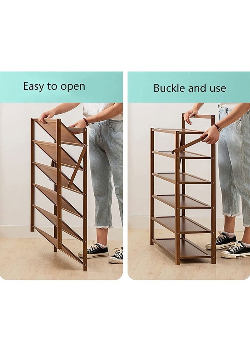 LINGWEI 6 Tier Foldable Bamboo Shoe Rack Shoe Shelf Storage Organizer For Closet Porch Entryway Bathroom and Living Room - Image 4
