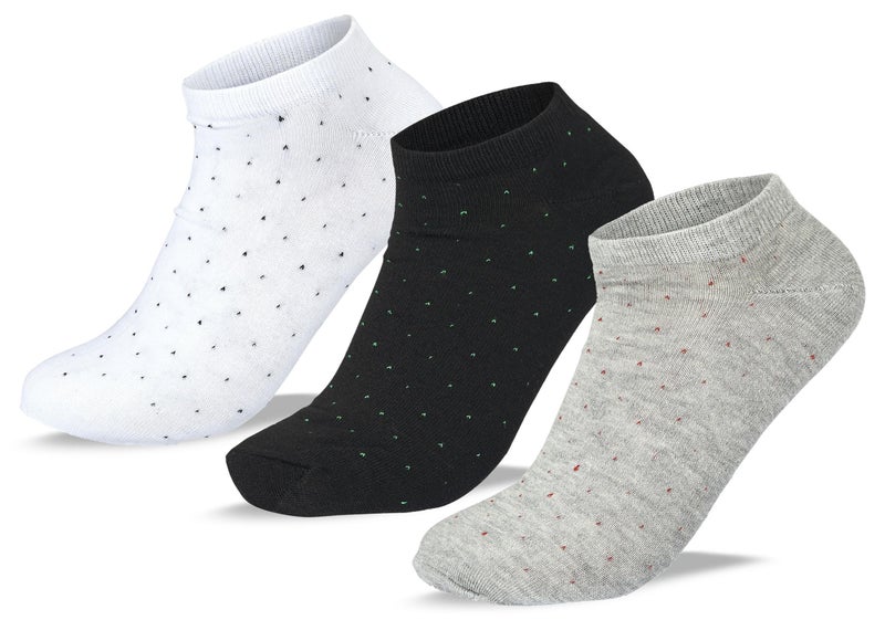 SAM SOCKS Men Set of 3 Ankle Dots Casual Socks Black-Grey-White - Image 1