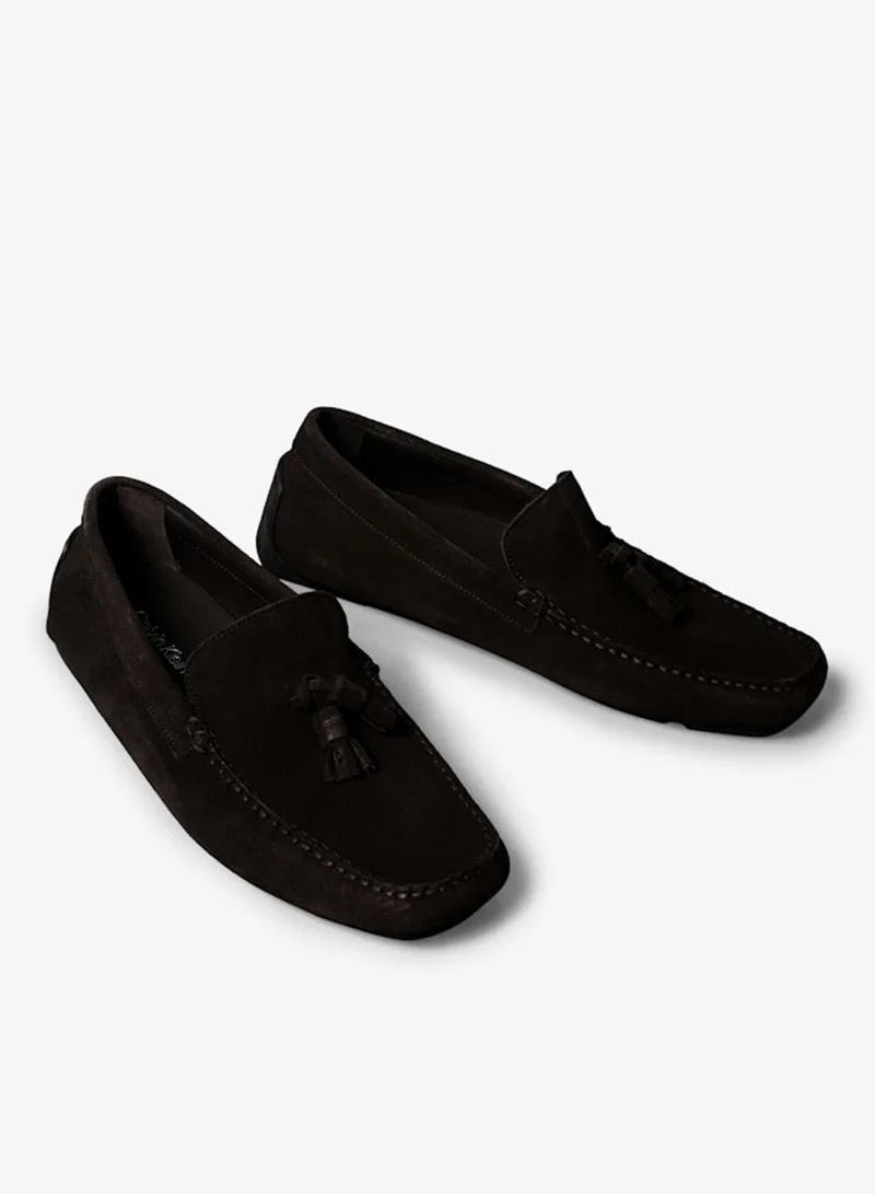 CALVIN KLEIN Dark Brown Suede Moccasin Driving Shoes for Men | Best Price UAE