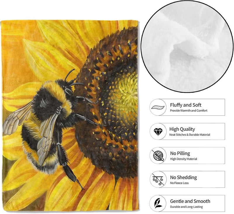MIEPOS Bee & Sunflowers Throw Blanket – Soft, Cozy, and Lightweight Decor Flannel Blanket Ideal for Couch, Office, and Travel – Fuzzy, Fluffy, Plush Warmth for Women Girls 60×50 Inch - Image 2
