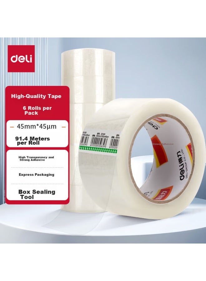 Deli High-quality Transparent Packing Tape, 45mm*100y (91.4m/roll), 6 Rolls/tube, Office Supplies, 30183 - Image 1