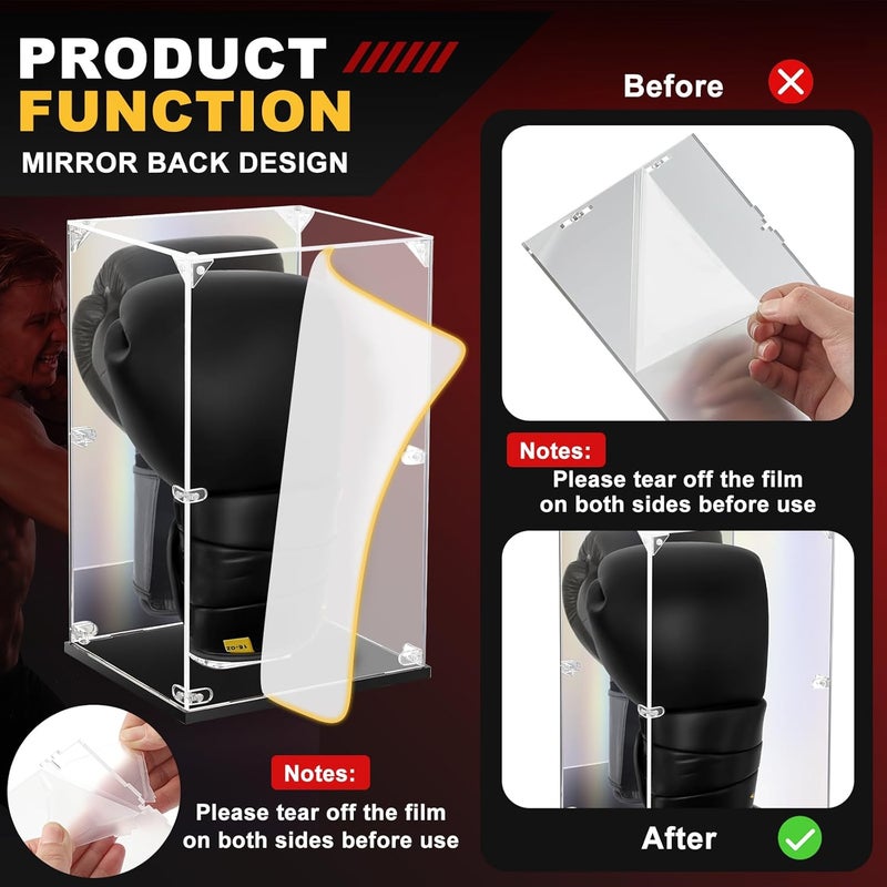 Marsui Marsui Boxing Glove Display Case with Mirror Back Acrylic Display Case for Full Size Boxing Glove Clear Baseball Glove Holder Showcase for Boxing Glove Baseball Mitt13 x 8 x 7 Inch - Image 4