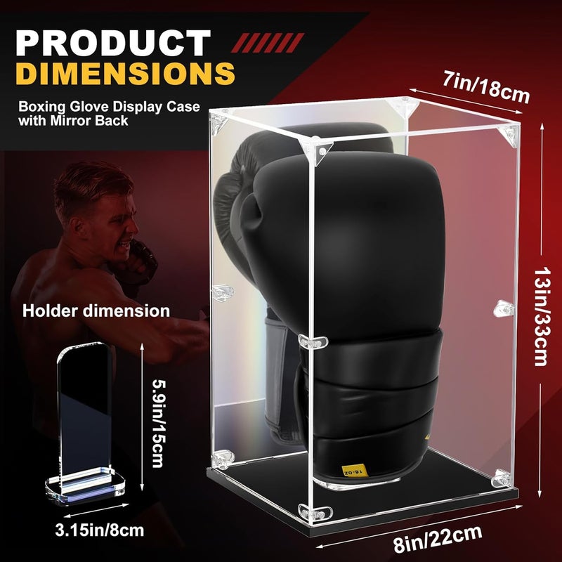 Marsui Marsui Boxing Glove Display Case with Mirror Back Acrylic Display Case for Full Size Boxing Glove Clear Baseball Glove Holder Showcase for Boxing Glove Baseball Mitt13 x 8 x 7 Inch - Image 2