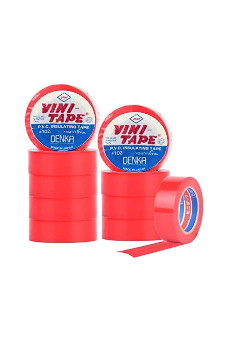 VINI-TAPE PVC Electrical Insulation Tape, 10 Rolls (Red) – 3/4 inch x 10 Yards, Heavy Duty, Made in Japan