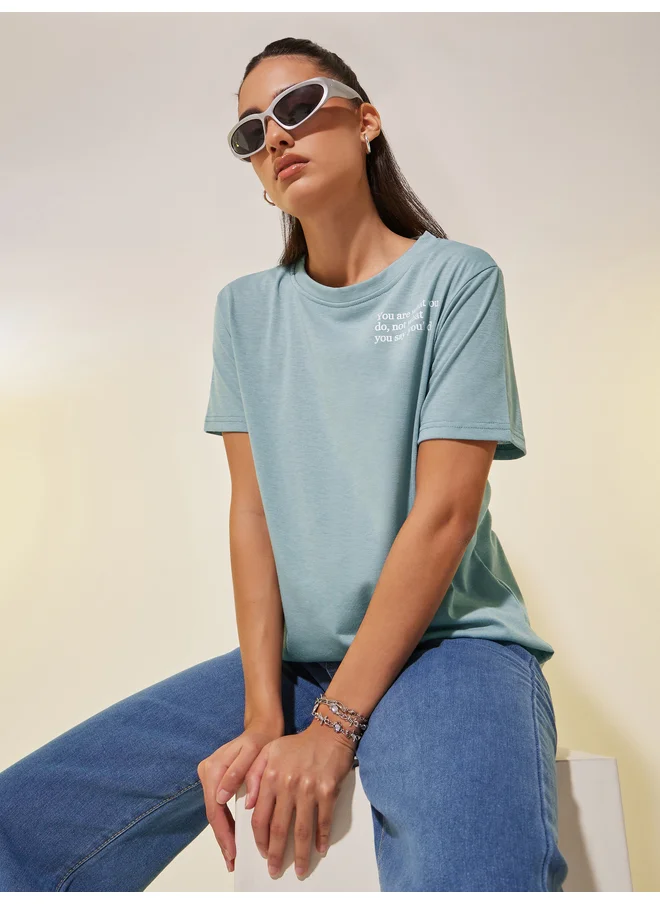 تايك تو Take Two Slogan Print Round Neck T-Shirt