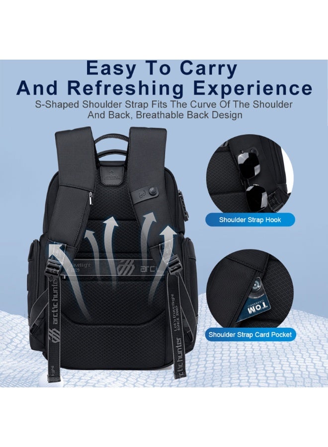 ARCTIC HUNTER حقيبة ظهر للاب توب مقاومة للماء مع قفل TSA ومنفذ USB/C – نوع للرجال والنساء للسفر والعمل والدراسة, B00682, أسود - Image 3