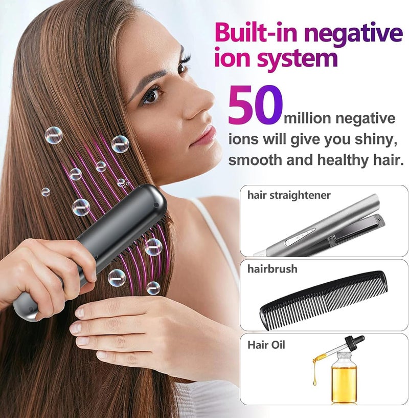 KASTWAVE Cordless Hair Straightener Brush, Portable Straightening Brush for Travel, Mini Ionic Hair Beard Brush Straightener for Men, Hair Straightener Brush USB Rechargeable for Women - Image 4