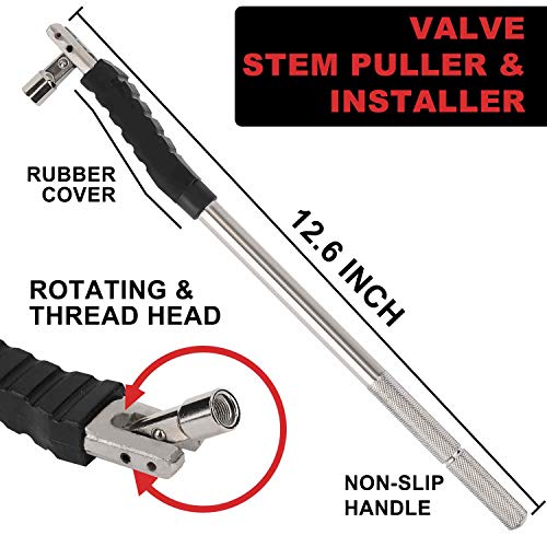Hromee Tire Valve Stem Tool Puller and Installer Kit, 4PCS TR413 Tubeless Snap-in Valve Stem with Valve Stem Cores, Single Head Valve Core Remover and Slotted-Head Valve Cap - Image 2
