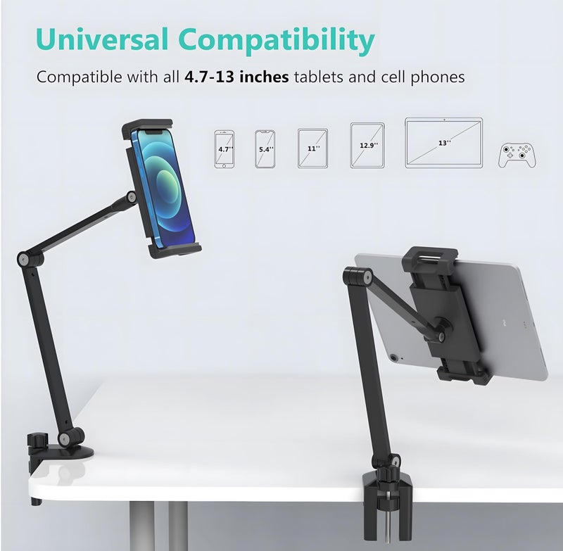 24x7 eMall Desk Mount Tablet Holder for Phones and Tablets 4.7inch - 13 inches for Home Office Shops Cafes Commercial uses Table Mount Shelf Mount Tablet Bracket. - Image 2