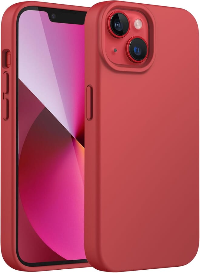 JETech Silicone Case Compatible with iPhone 13 6.1 inch, Full Body Protection Case Silky Touch, Soft Microfiber Cloth Lining Cover, Anti-Shock (Red)
