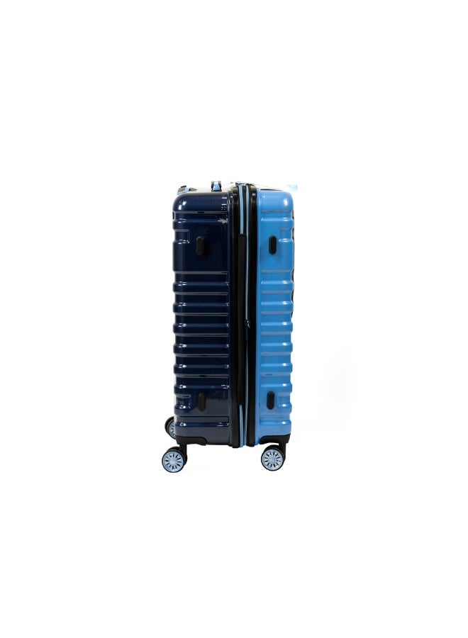 Large Checked Suitcase Hardside Lightweight Polycarbonate Travel Luggage Blue and Dark Blue 28 inch - Image 4