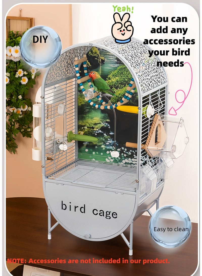 MissTiara Large Bird Cage , Bird Villa for Parrots, Budgies, Cockatiels - Multi Bird Habitat with Landscape Backboard, Pull-Out Tray , size: 37.5*72*28cm - Image 4