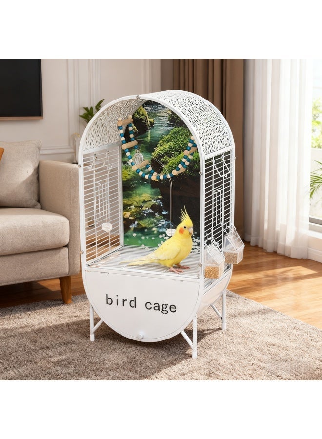 MissTiara Large Bird Cage , Bird Villa for Parrots, Budgies, Cockatiels - Multi Bird Habitat with Landscape Backboard, Pull-Out Tray , size: 37.5*72*28cm - Image 1