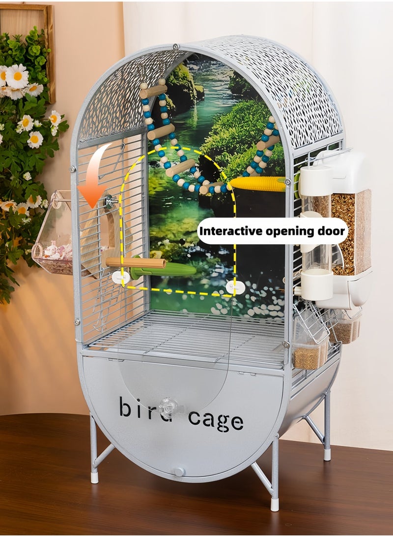 MissTiara Large Bird Cage , Bird Villa for Parrots, Budgies, Cockatiels - Multi Bird Habitat with Landscape Backboard, Pull-Out Tray , size: 37.5*72*28cm - Image 5