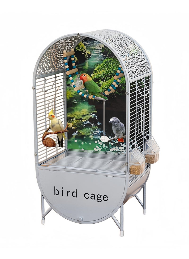 MissTiara Large Bird Cage , Bird Villa for Parrots, Budgies, Cockatiels - Multi Bird Habitat with Landscape Backboard, Pull-Out Tray , size: 37.5*72*28cm - Image 2