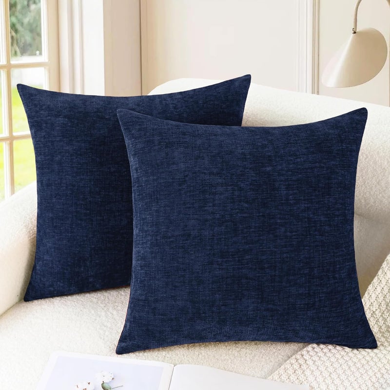 CaliTime Decorative Couch Throw Pillow Covers 20 X 20 Inches Pack of 2 Cozy Chenille Cushion Cases for Sofa Bed Living Room Home Navy Blue - Image 1