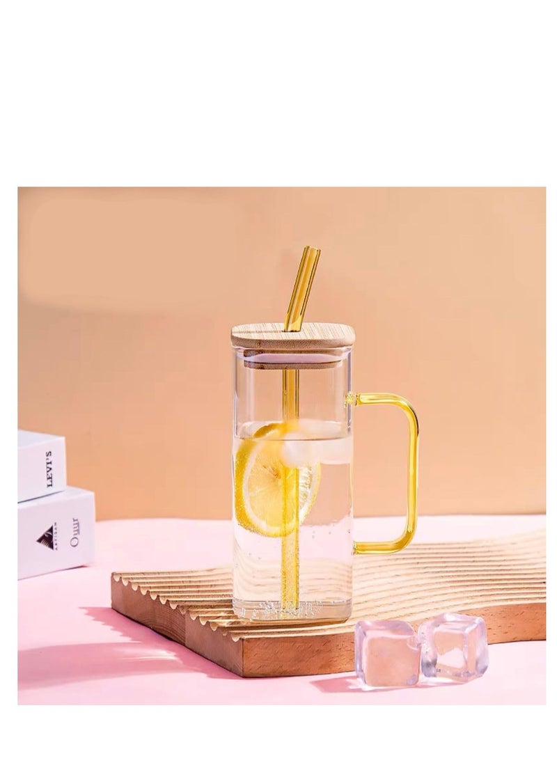 eBasket (2 pieces) of square glass mug with straw and wooden lid 300 ml  - Image 2