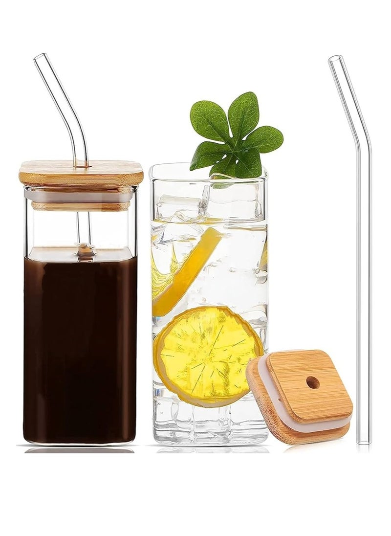 eBasket (2 pieces) of square glass mug with straw and wooden lid 300 ml  - Image 3