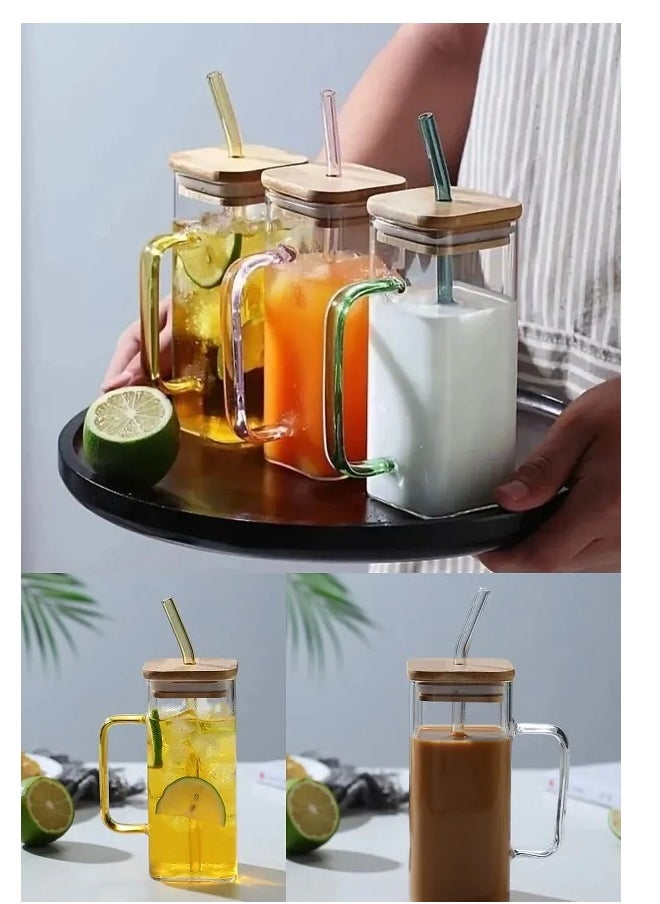 eBasket (2 pieces) of square glass mug with straw and wooden lid 300 ml  - Image 4