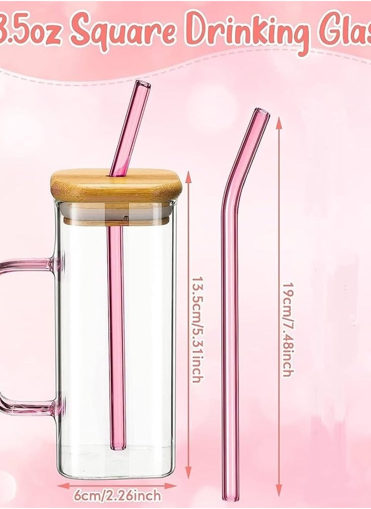 eBasket (2 pieces) of square glass mug with straw and wooden lid 300 ml  - Image 5