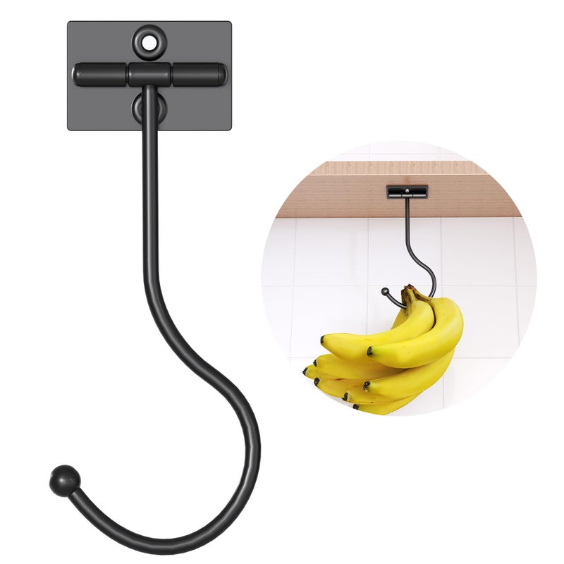Josmimic Under Cabinet Banana Hook - Magnetic Banana Hook Foldable  Banana Hanger Adhesive  Black - Image 1