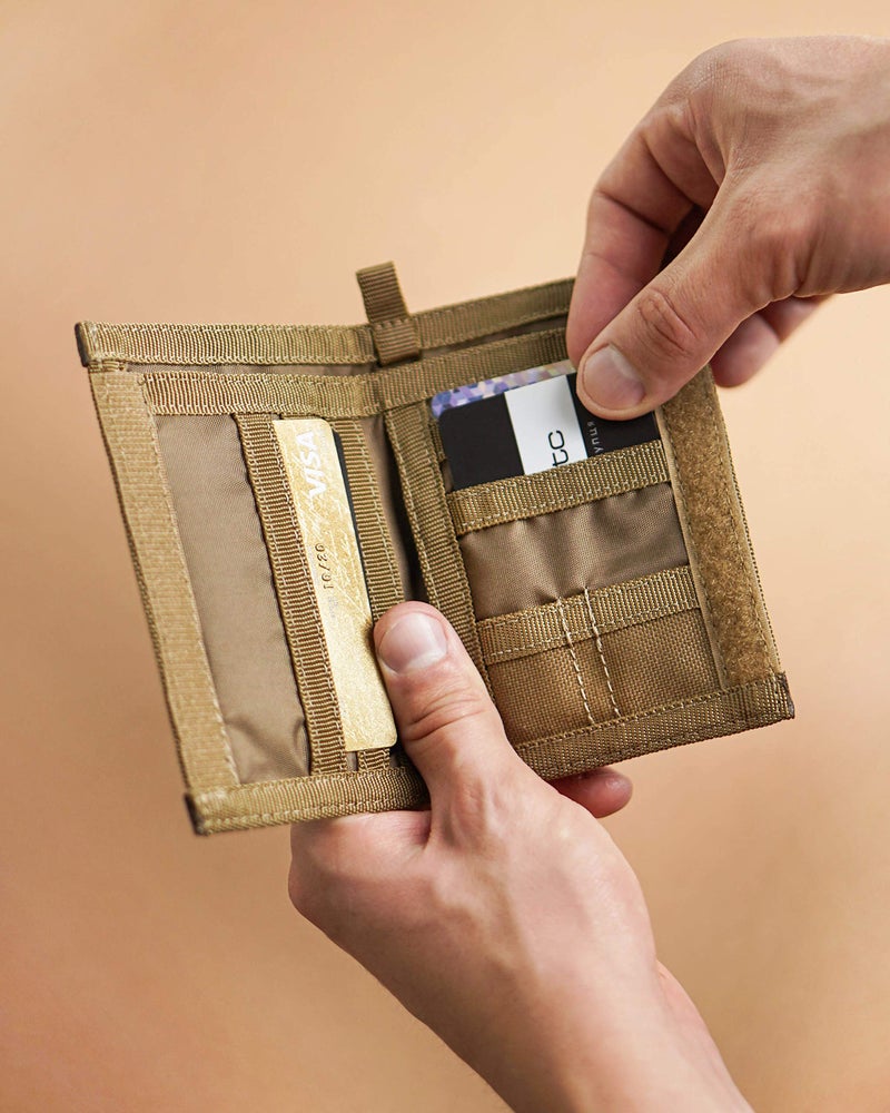 Chameleon Bifold Mens Wallet-Military Tactical Men Wallet- Canvas Thin Front Pocket Travel Bi-Fold Wallet-Best Nylon Travel Pouch (Coyote) - Image 4