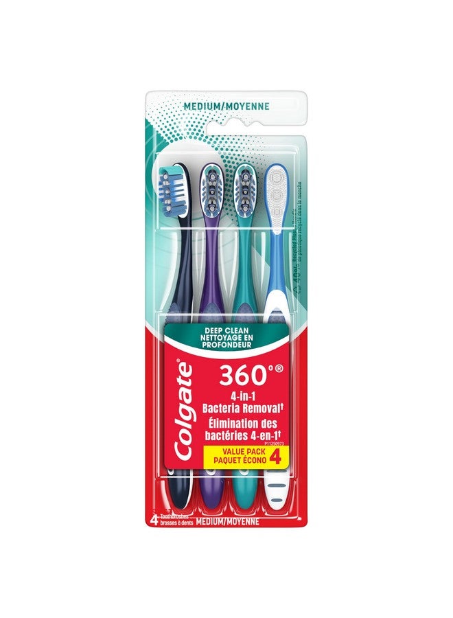 كولجيت فرشاة أسنان كولجيت 360 لتنظيف الفم بالكامل، متوسطة الحجم للبالغين، عبوة من 4 قطع، قد تختلف العبوة - Image 1
