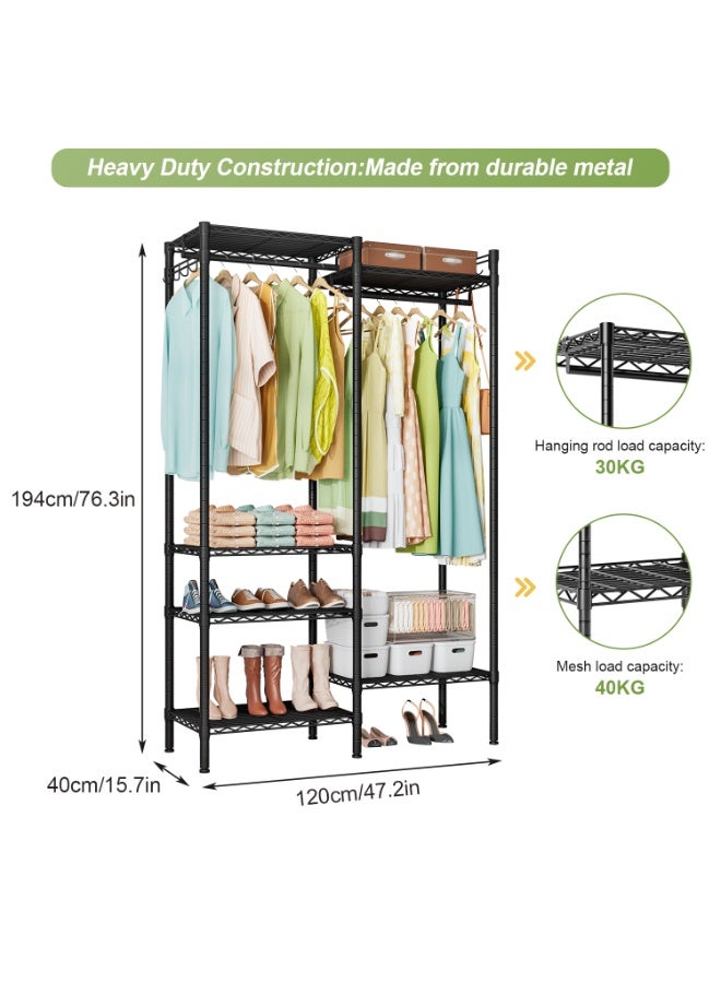 Solerconm Clothes Rack Clothing Rack with 6 Shelves, Heavy Duty Garment Rack with Adjustable Shelves and Hanging Rods - Image 2