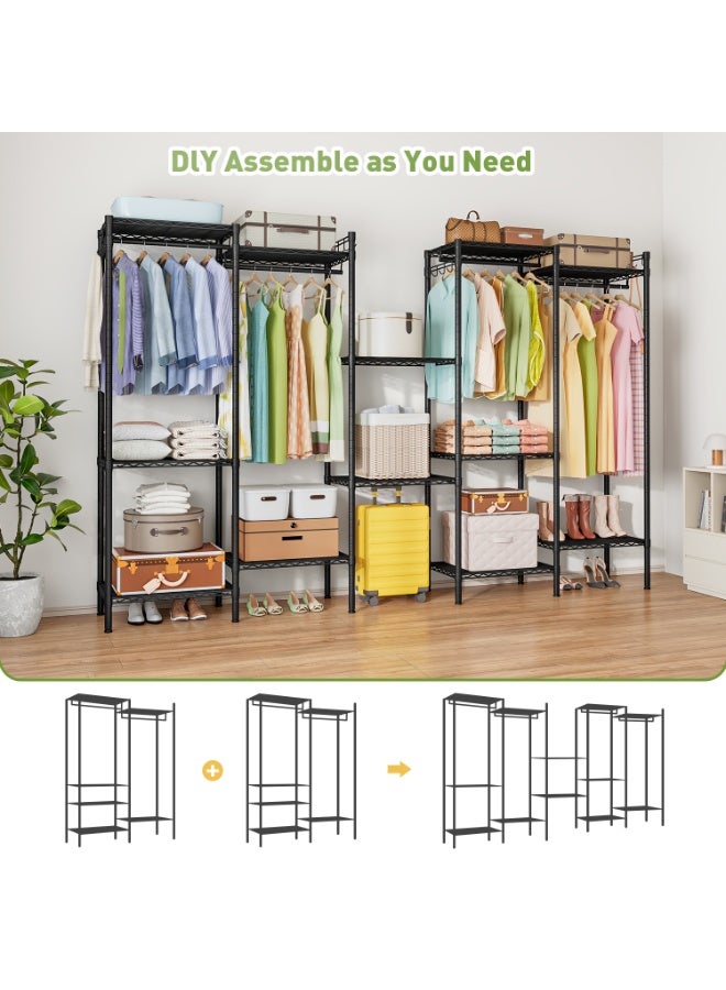 Solerconm Clothes Rack Clothing Rack with 6 Shelves, Heavy Duty Garment Rack with Adjustable Shelves and Hanging Rods - Image 3