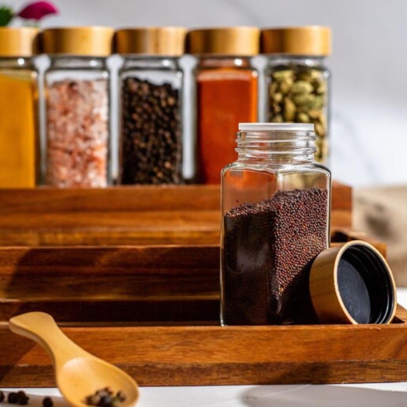 WHISKET 100 Ml Glass Spice Jars With Bamboo Lids, Seasoning Containers Set, Spice Containers With Shaker Lids, Masala Spice Seasoning Bottles (8, Transparent) - Image 3