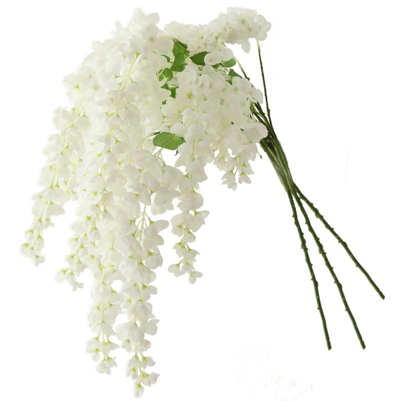 dallisten Dailisen 3 Strands 40'' Silk White Wisteria Artificial Flowers, Fake Wisteria Floral Hanging Plant Garland, for Home Decor, Party, Floor Vase, Balcony, Wedding Arrangement Decoration (White) - Image 1