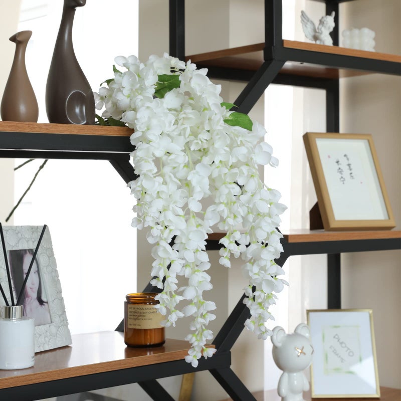 dallisten Dailisen 3 Strands 40'' Silk White Wisteria Artificial Flowers, Fake Wisteria Floral Hanging Plant Garland, for Home Decor, Party, Floor Vase, Balcony, Wedding Arrangement Decoration (White) - Image 5