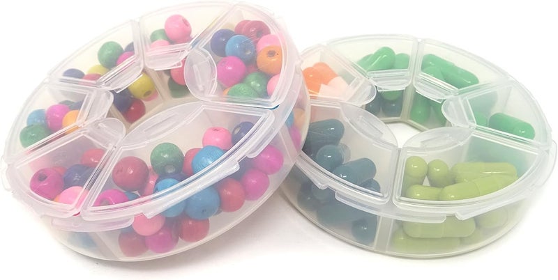 HONBAY هونباي 2 قطع صندوق تخزين دائري شفاف صغير 6 أقسام صندوق حبوب صندوق صيد صندوق تنظيم مجوهرات حاويات خرز للسفر أو الاستخدام اليومي