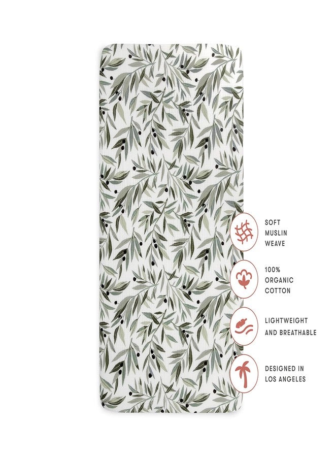 Babyletto 100% Organic Cotton Crib Sheet, GOTS-Certified, Fitted 360°, Ultra-Soft and Breathable Muslin - Olive Branches - Image 3