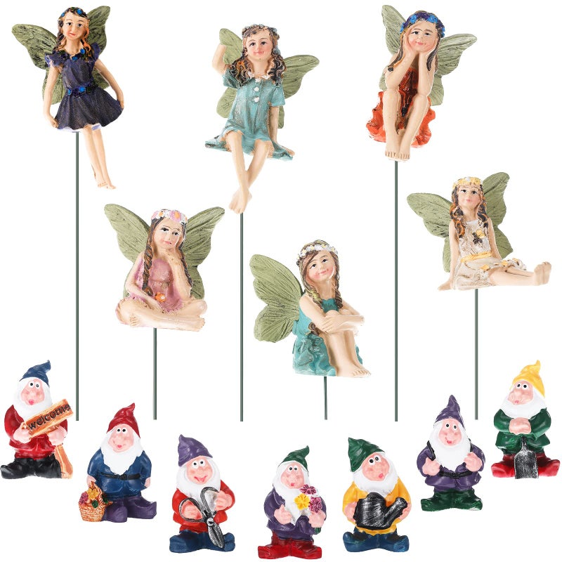 Queekay 13 Pieces Fairies Gnome Decoration Miniature Fairy Gnome Accessories Fairy Figurine Decor for Garden Yard Outdoor Home Decoration