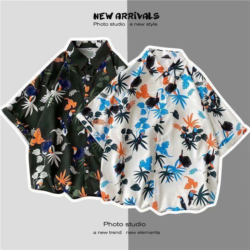 Vintage Floral Shirt Hong Kong Style Short-Sleeved Hainan Island Shirt Hawaiian Summer Beach Shirt Trendy Brand For Men And Women - Image 3