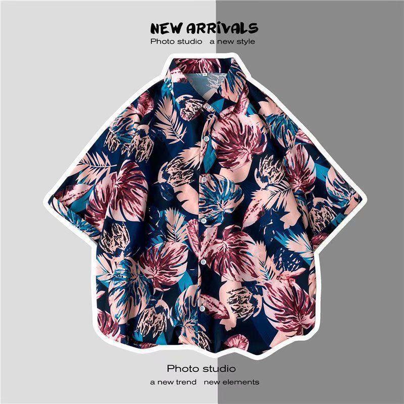 Vintage Floral Shirt Hong Kong Style Short-Sleeved Hainan Island Shirt Hawaiian Summer Beach Shirt Trendy Brand For Men And Women - Image 1