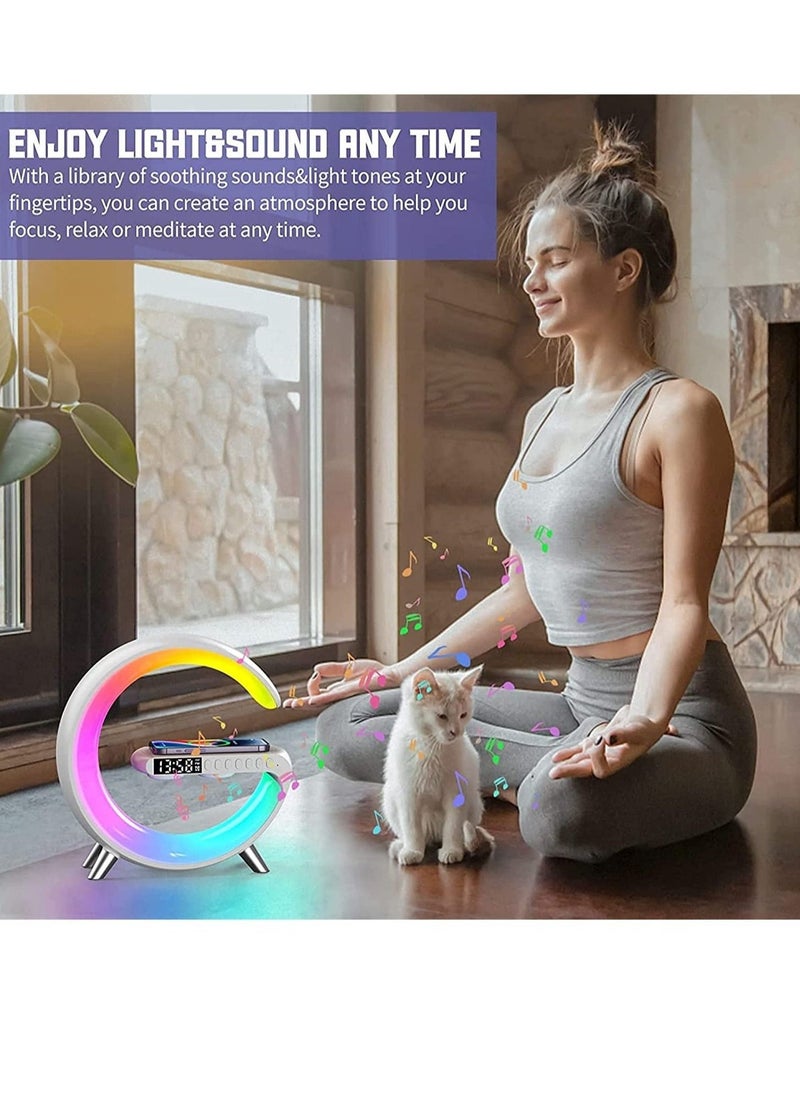 Wireless Charger Atmosphere Lamp, RGB Color Changing Mood Light with Time Display, 256 Modes and 16 Million Light Colors, Bluetooth Speaker Desk Lamp with Alarm Clock, Ideal Choice for Friends - Image 4