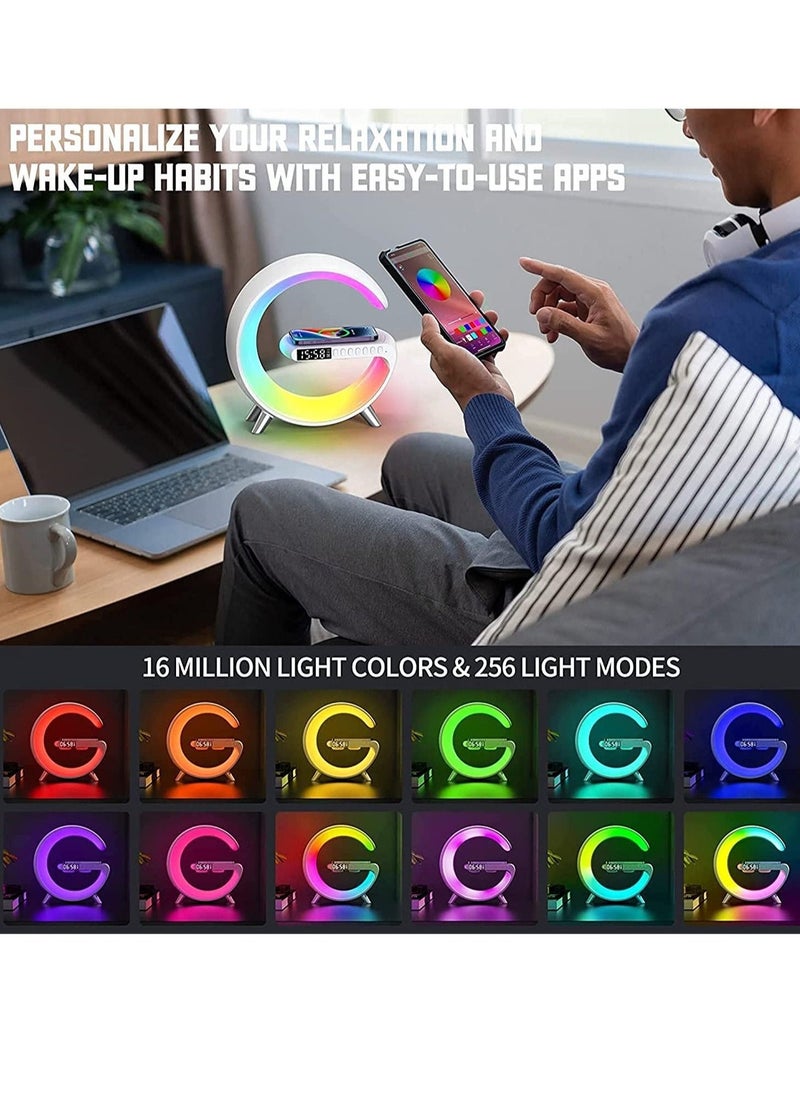 Wireless Charger Atmosphere Lamp, RGB Color Changing Mood Light with Time Display, 256 Modes and 16 Million Light Colors, Bluetooth Speaker Desk Lamp with Alarm Clock, Ideal Choice for Friends - Image 3