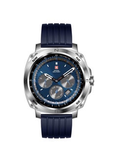 SWISS MILITARY Swiss Military DOM4 Smartwatch 1.43" AMOLED, Bluetooth Calling, Multi Language, Health & Sports Tracking, Wireless Charging, 7 Days Battery, IP67, iOS/Android Compatible, Silver Frame with Blue Strap  - Image 1