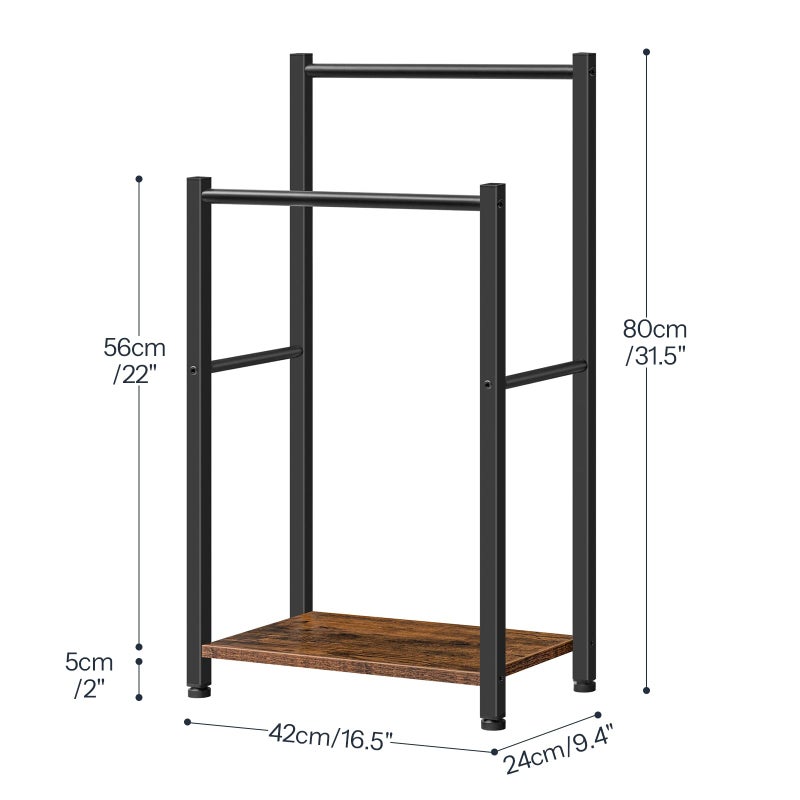 HOOBRO Free Standing Towel Rack for Bathroom, 2 Tier Blanket Rack, 16.5" L x 9.4" W x 31.5" H, Blanket Holder, Drying and Display Rack with Shelf, Rustic Brown and Black BF02LB01 - Image 4