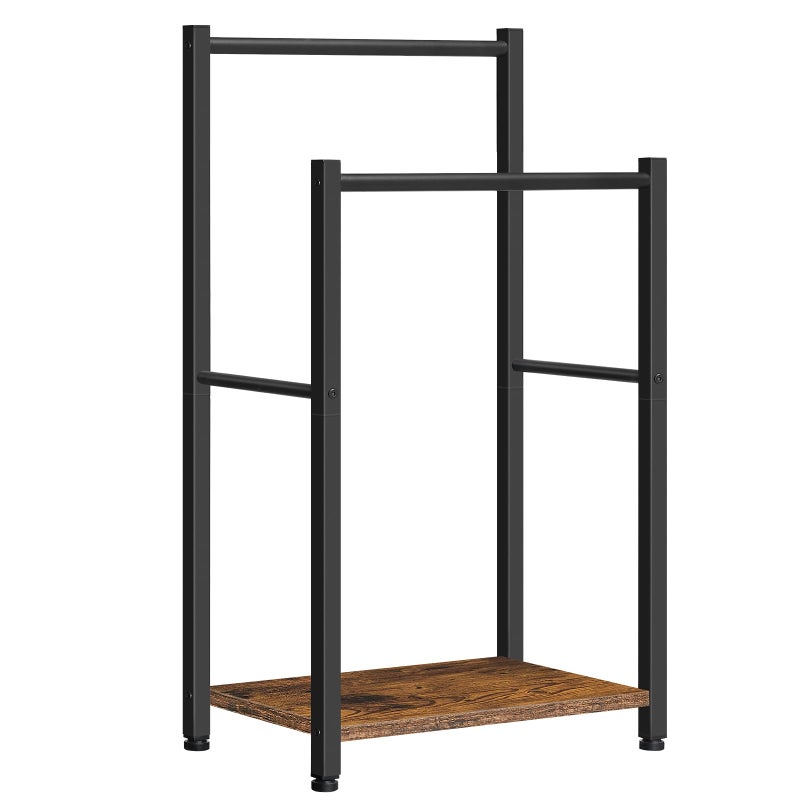 HOOBRO Free Standing Towel Rack for Bathroom, 2 Tier Blanket Rack, 16.5" L x 9.4" W x 31.5" H, Blanket Holder, Drying and Display Rack with Shelf, Rustic Brown and Black BF02LB01 - Image 1