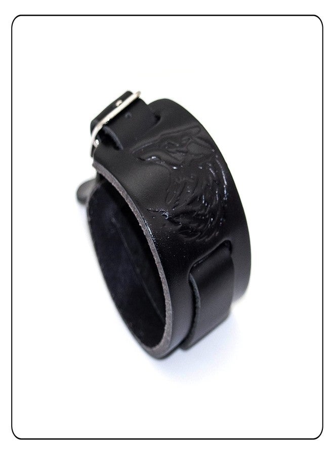 Fusamk Punk Belt Buckle Wristband Wolf Wide Leather Bracelet,7.0-8.0inches - Image 5