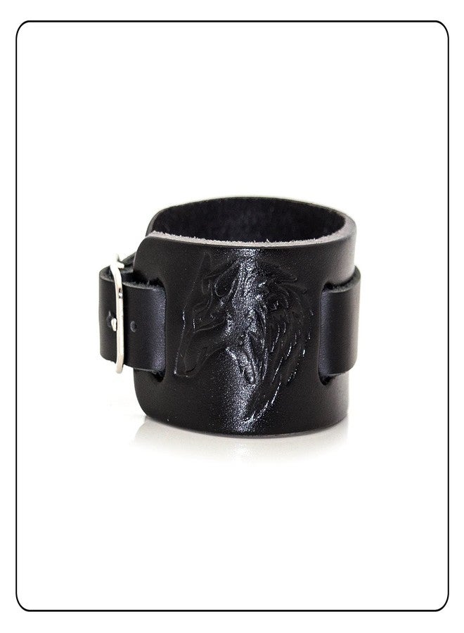 Fusamk Punk Belt Buckle Wristband Wolf Wide Leather Bracelet,7.0-8.0inches - Image 4