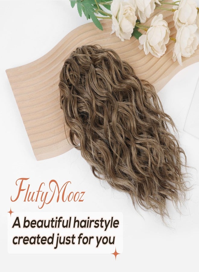 Flufymooz Ponytail Extension, 12" Short Claw Ponytail Extension Wavy Curly Jaw Clip in Pony Tail Hairpiece Natural Synthetic Hairpiece for Women (Brown Ash Blonde) - Image 2