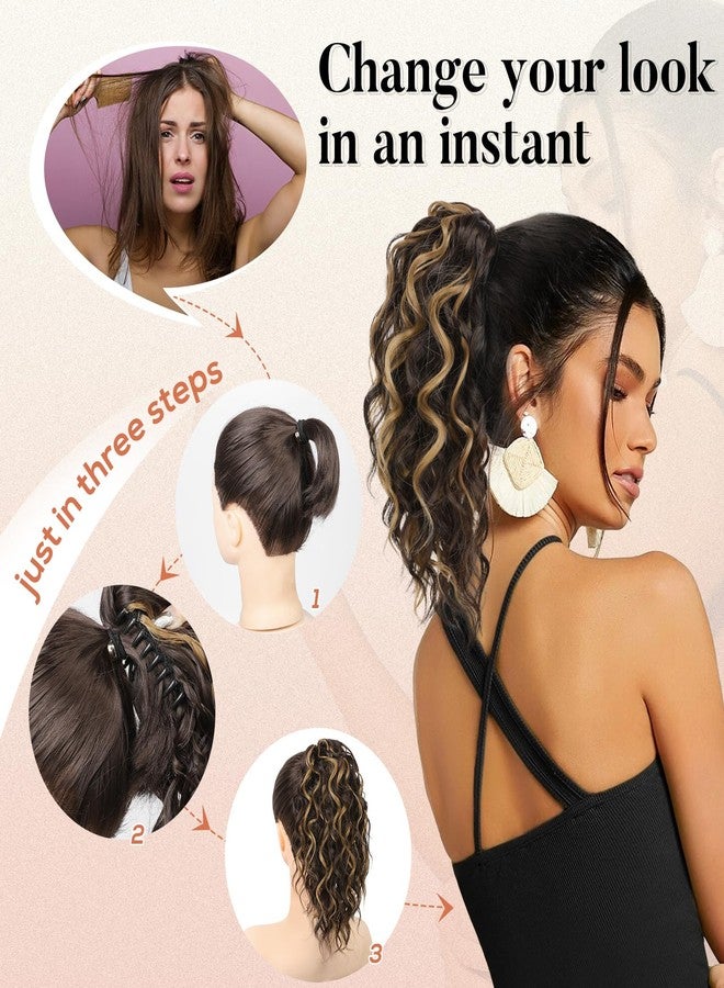 Flufymooz Ponytail Extension, 12" Short Claw Ponytail Extension Wavy Curly Jaw Clip in Pony Tail Hairpiece Natural Synthetic Hairpiece for Women (Brown Ash Blonde) - Image 5