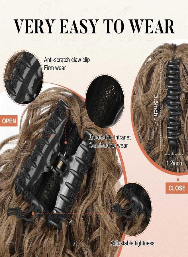 Flufymooz Ponytail Extension, 12" Short Claw Ponytail Extension Wavy Curly Jaw Clip in Pony Tail Hairpiece Natural Synthetic Hairpiece for Women (Brown Ash Blonde) - Image 4