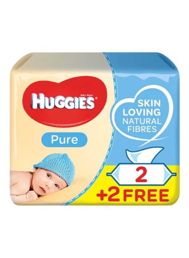 HUGGIES Pure Baby Wipes, 224 Count (2+2 Free) - Skin Loving Natural Fibers - Image 1